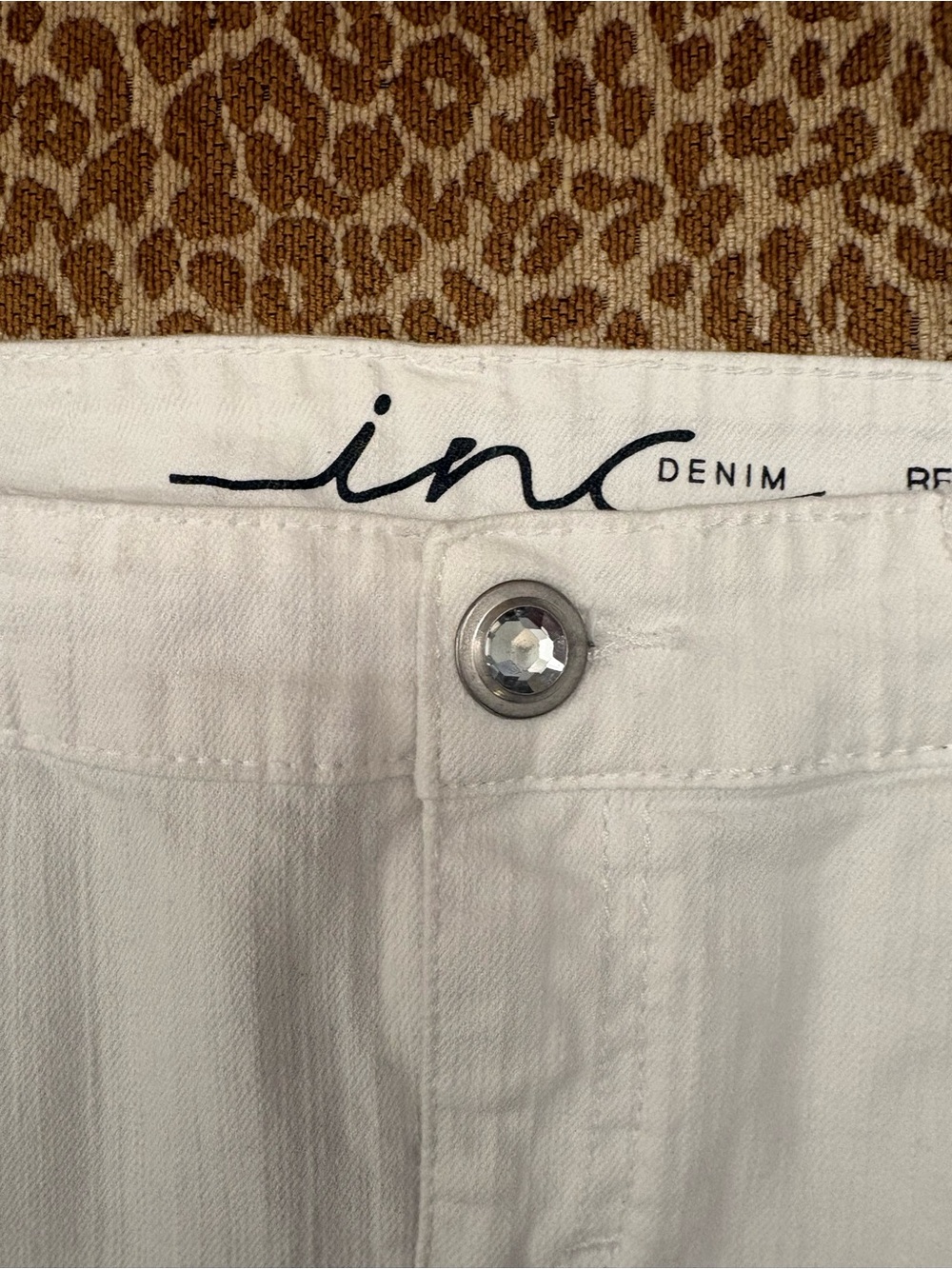INC White Denim Mini Skirt with Crystal-Studded Back Pockets - Picture 5 of 7
